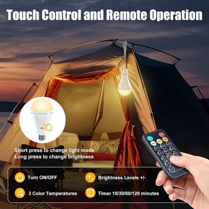 USB-Rechargeable E26 LED Light Bulbs, Two-Pack with Remote, Hanging Hooks, Three Color Controls and Timer Buttons