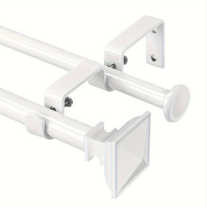 Double Curtain Rod Set with Square Urn Finials Adjustable Double Drapery Rod 5 Finishes 2 Sizes Window Curtain Hardware Easy Install