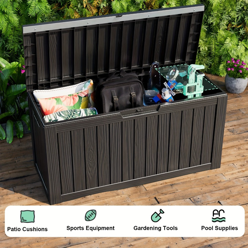 Large Resin Deck Box Lockable Outdoor Storage 80/100 Gallon – 345L UV Protected Weatherproof Patio Storage Box | Sit-On Lid Deck Storage Chest for Pool Accessories, Garden Tools & Outdoor Gear