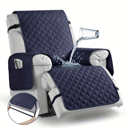Chair Cover Quilted Recliner Throw with Side Pocket and Adjustable Strap in Seven Available Colors