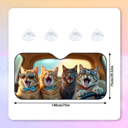 Cute Cat Windshield Sunshade Foldable Car Sun Shade UV Protection Heat Dissipation Front Window Sun Blocker Automotive Interior Accessory 1pc or 2pc Set
