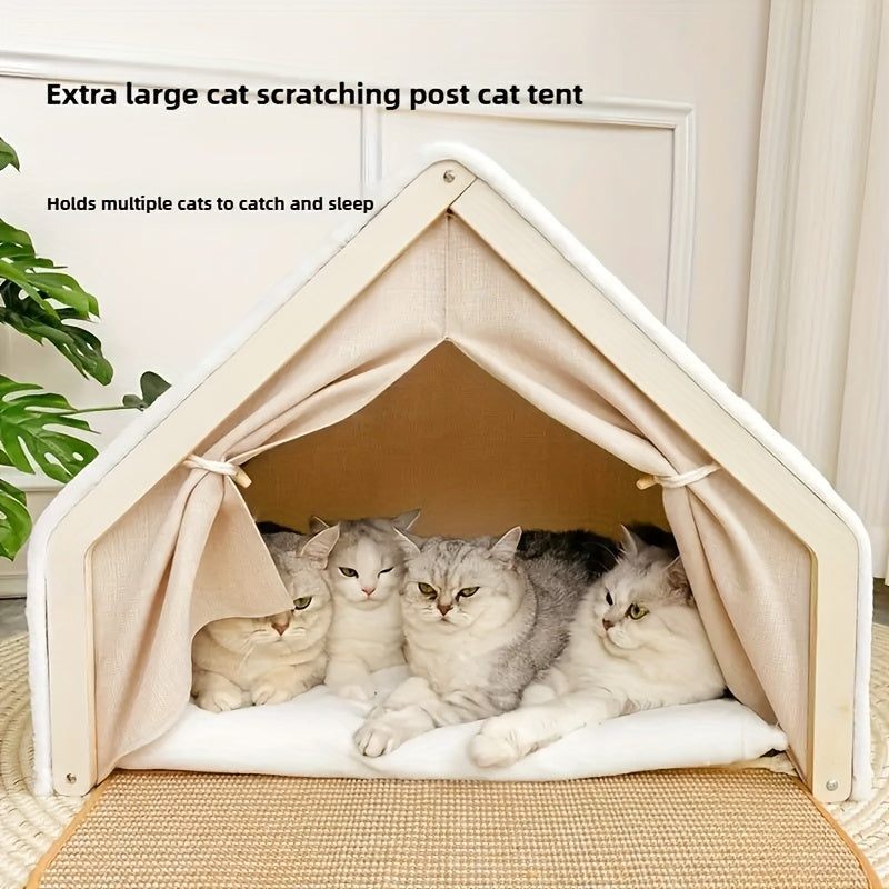 Cat House Semi-Enclosed Shell Design with Sisal Scratching Pad Tent Hideout for Small Medium Cats Indoor Living Room Bedroom Study XL