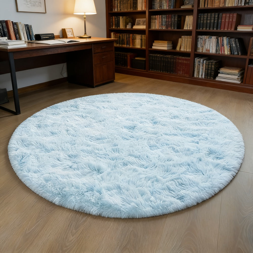 Area Rug Fluffy Faux-Fur Shag in Solid, Tie-Dye and Ombre Colors with Six Retained Room Sizes