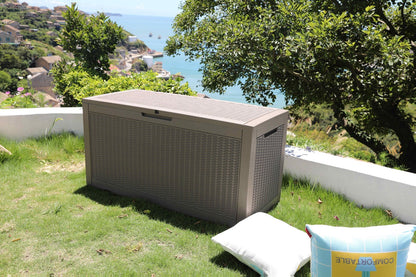 Large Resin Deck Box Lockable Outdoor Storage 80/100 Gallon – 345L UV Protected Weatherproof Patio Storage Box | Sit-On Lid Deck Storage Chest for Pool Accessories, Garden Tools & Outdoor Gear
