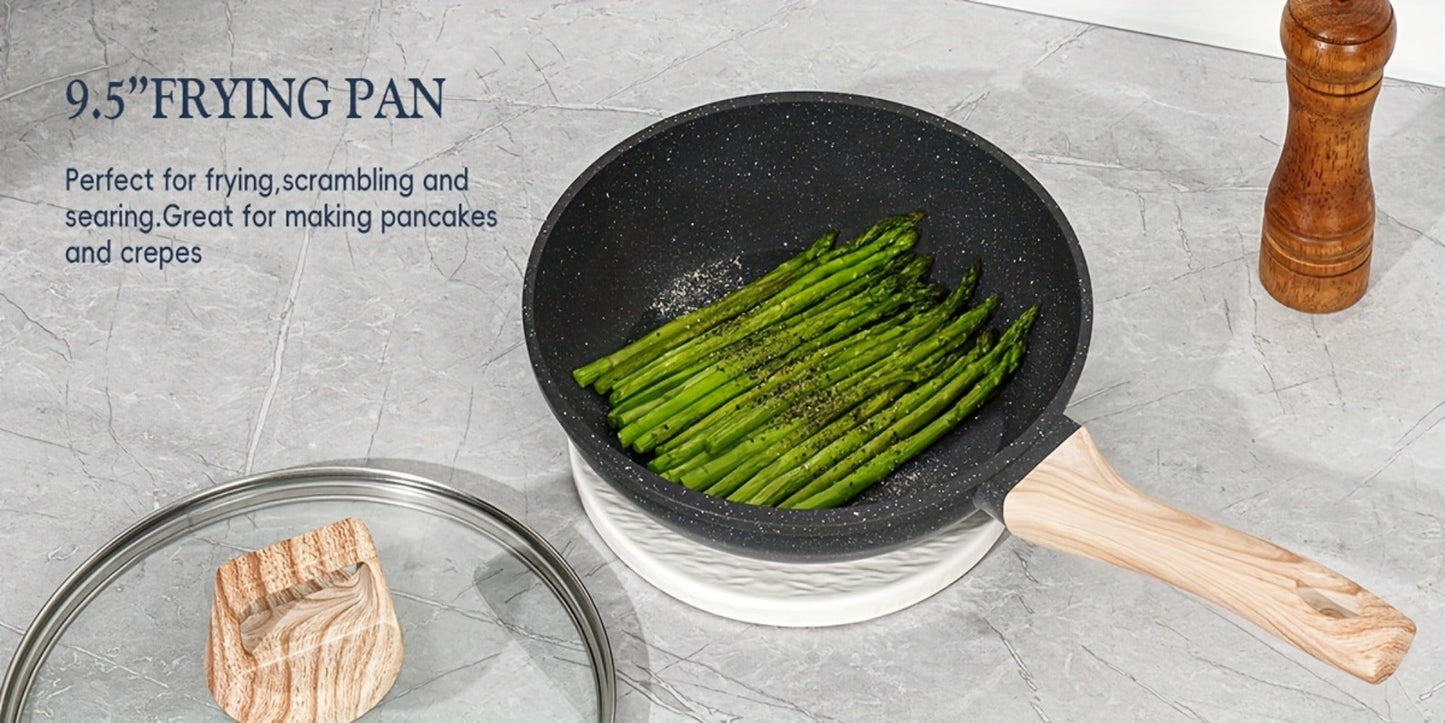 Pots and Pans Set 12-Piece Non-Stick Kitchen Cookware – Complete Cooking Set with Frying Pan | Durable Even-Heating Non-Stick Coating | Available in Black & White | Home Kitchen Essentials