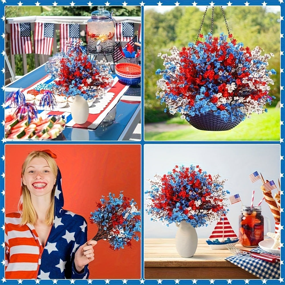 Artificial Flowers 15-Piece Red White and Blue Patriotic Set for Independence Day Table and Home Decor