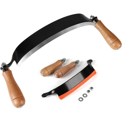 Curved Drawknife Woodworking Tool with Two Wood Handles in 5-, 8- or 10-Inch Blade Length Options
