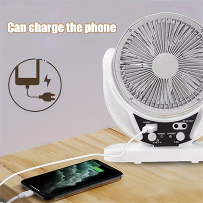 Solar Desk Fan with Adjustable Stand, Separate Panel, USB Input, Phone Output and 1-Piece Package