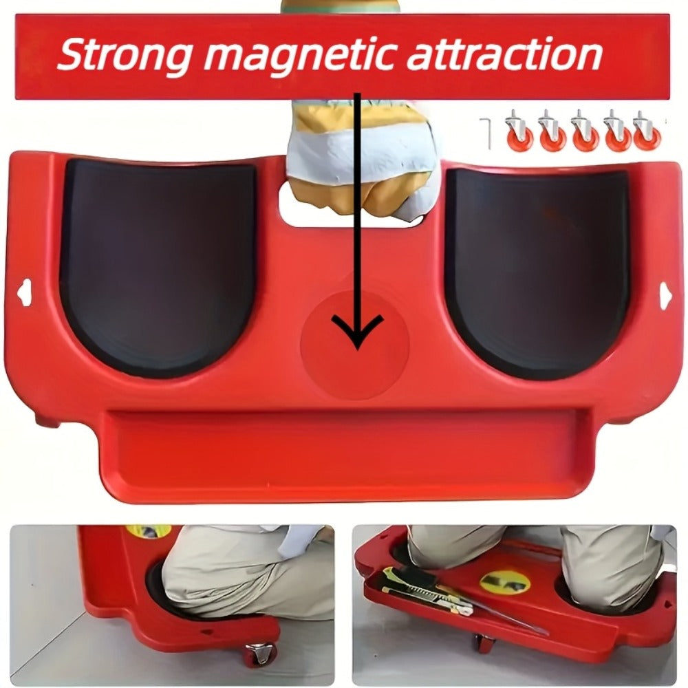 Rolling Knee Pad with Wheels & Built-In Tool Tray - Cushioned Kneeling Platform for Mechanics, Carpenters & Flooring Work