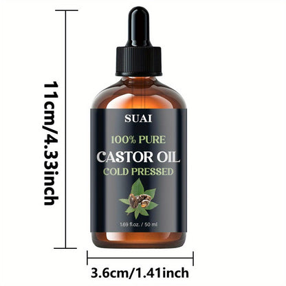 Castor Oil 100% Pure Cold Pressed 1.69oz — Hypoallergenic Multi-Use Oil for Hair Growth Eyebrow Eyelash Thickening Skin Moisturizing Nail Cuticle Care Plant Extract Women Men All Skin Types
