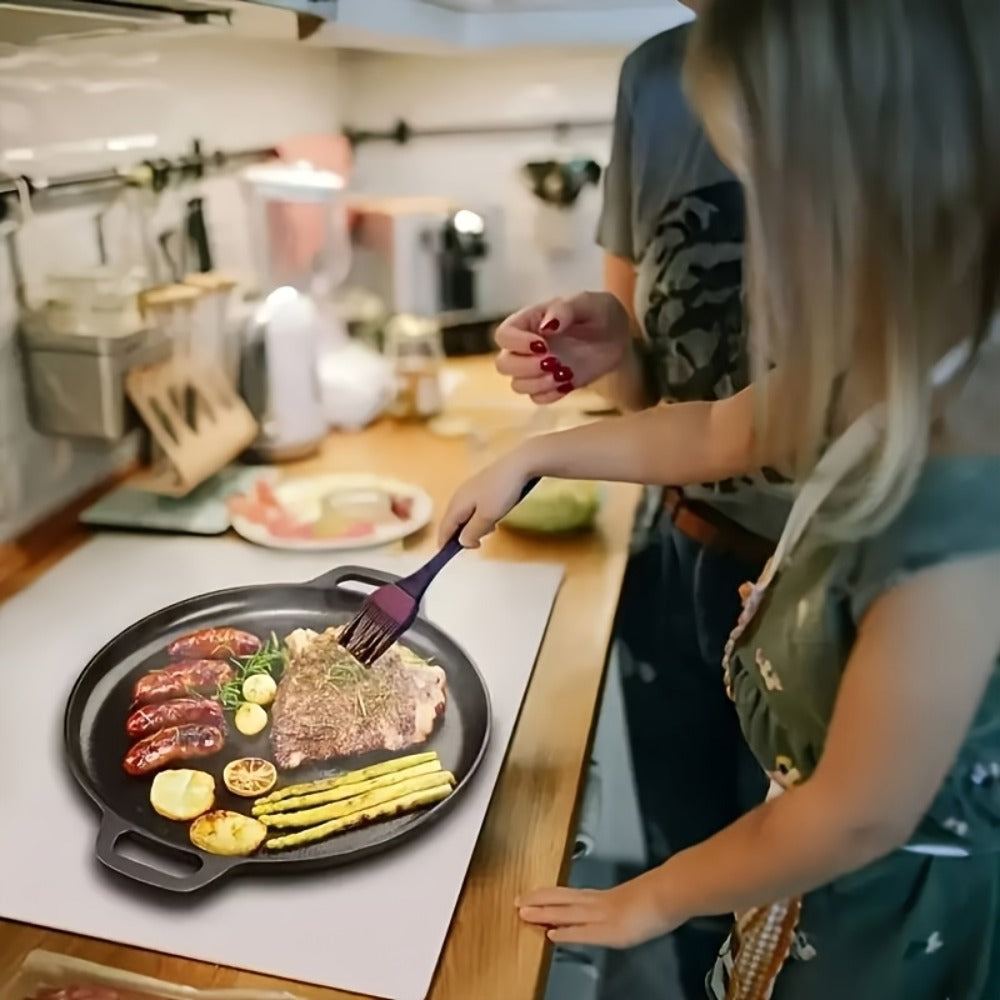 32cm Cast Iron Skillet with Dual Loop Handles and Shallow Round Profile for Gas, Induction, Oven or Campfire