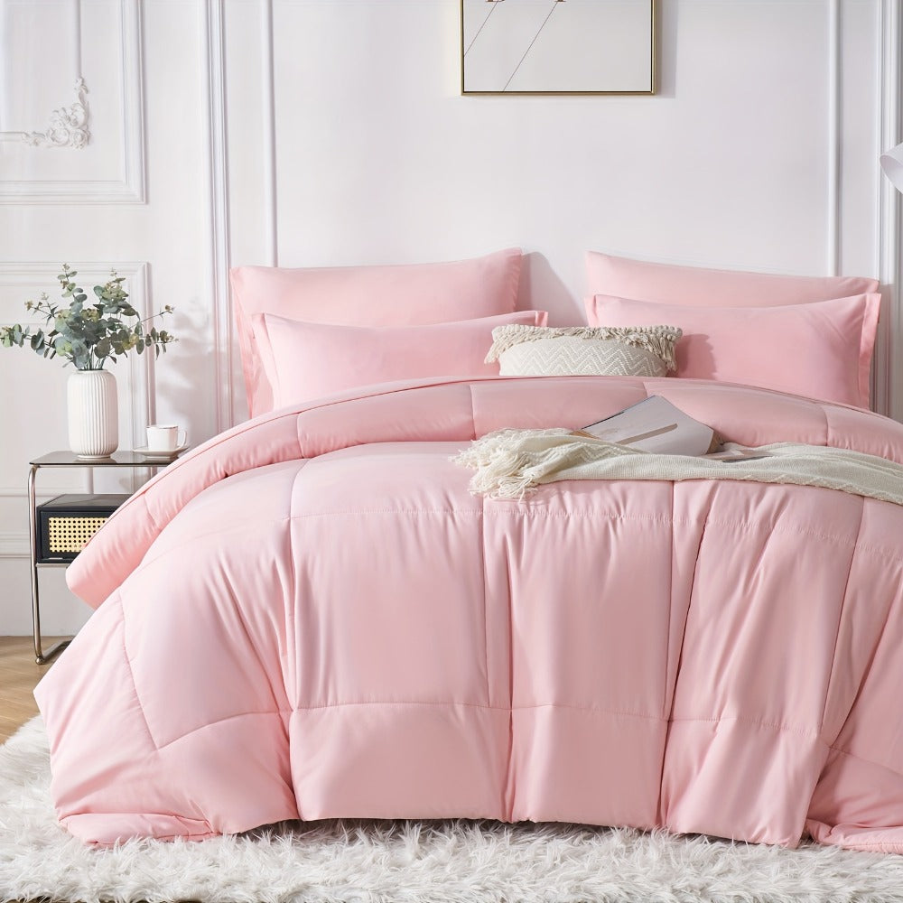 Comforter Set Soft Breathable Microfiber Bed in a Bag with Fitted Sheet Flat Sheet Pillowcases & Shams – All Season Fluffy Checkered Bedding Set Twin Full Queen King