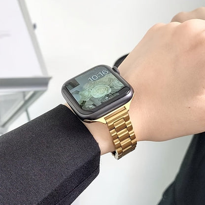 Slim Waist Apple Watch Steel Band & Half Shell Case 3-Piece Set – 2 Stainless Steel Bands + Protective Case Compatible with Apple Watch Series 1–9 SE Ultra 38 40 41 42 44 45 49mm – Gold Silver Rose Black