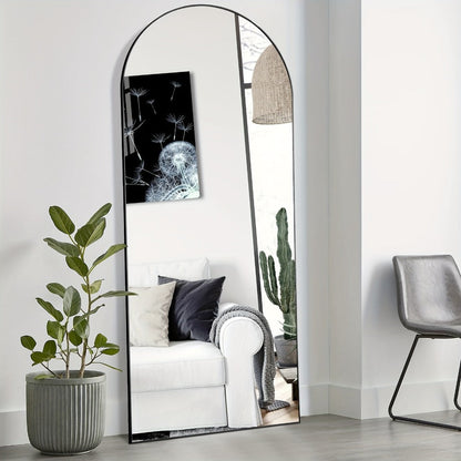 Full Length Floor Mirror with Stand – Arched & Rectangular Full Body Mirror, Aluminum Alloy Frame, Shatter-Proof Nano Glass, Bedroom Living Room Cloakroom Wall Leaning Mirror