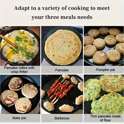 32cm Cast Iron Skillet with Dual Loop Handles and Shallow Round Profile for Gas, Induction, Oven or Campfire