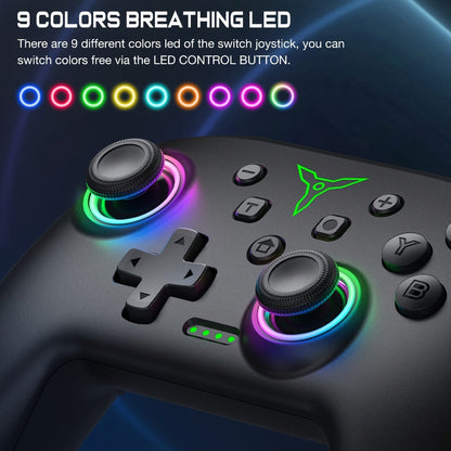 Wireless Nintendo Switch Controller RGB Programmable with TURBO & Wakeup Function – Compatible with Switch / Switch Lite / Switch OLED / iOS / Android / PC, Multi-Platform Wireless Gamepad with RGB Light