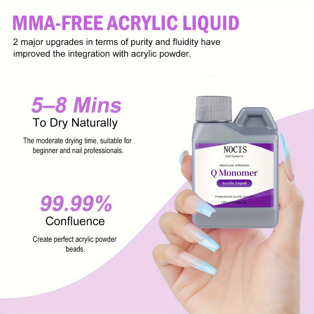 Acrylic Nail Kit NOCIS 120g Peach Pink Powder Set with Q Monomer, Brush Set, Nail File and Mixing Cup