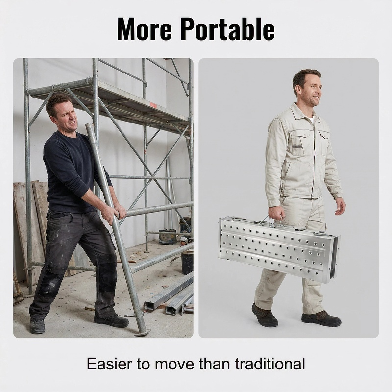 Aluminum Work Platform Height Adjustable Folding Portable Scaffold Bench Wide Base Safety Railing for Home Renovation RV Cleaning Window Painting 3 Sizes