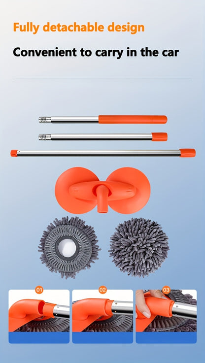 Car Wash Mop with Three-Stage Extension Handle, Rotating Microfiber Head and Replacement Head Option