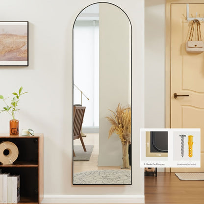 Full Length Floor Mirror with Stand – Arched & Rectangular Full Body Mirror, Aluminum Alloy Frame, Shatter-Proof Nano Glass, Bedroom Living Room Cloakroom Wall Leaning Mirror