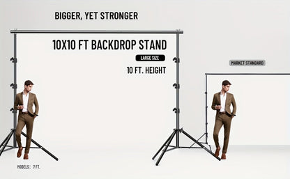 Backdrop Stand Kit 10x10ft Heavy Duty – 2 Adjustable Stands, 4 Crossbars, 4 Clamps & Carry Bag for Photo Studio, Video Shooting, Streaming & Party Decor