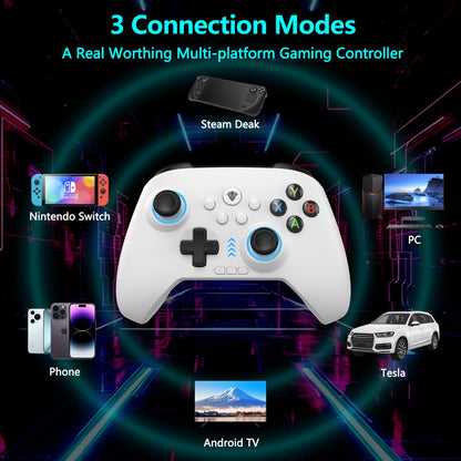 Three-Mode Wireless PC Controller with RGB Lighting, Hall Effect Joystick & Trigger, Programmable Buttons & Vibration for Windows PC, Android, Nintendo Switch & Steam – Not Compatible with Xbox