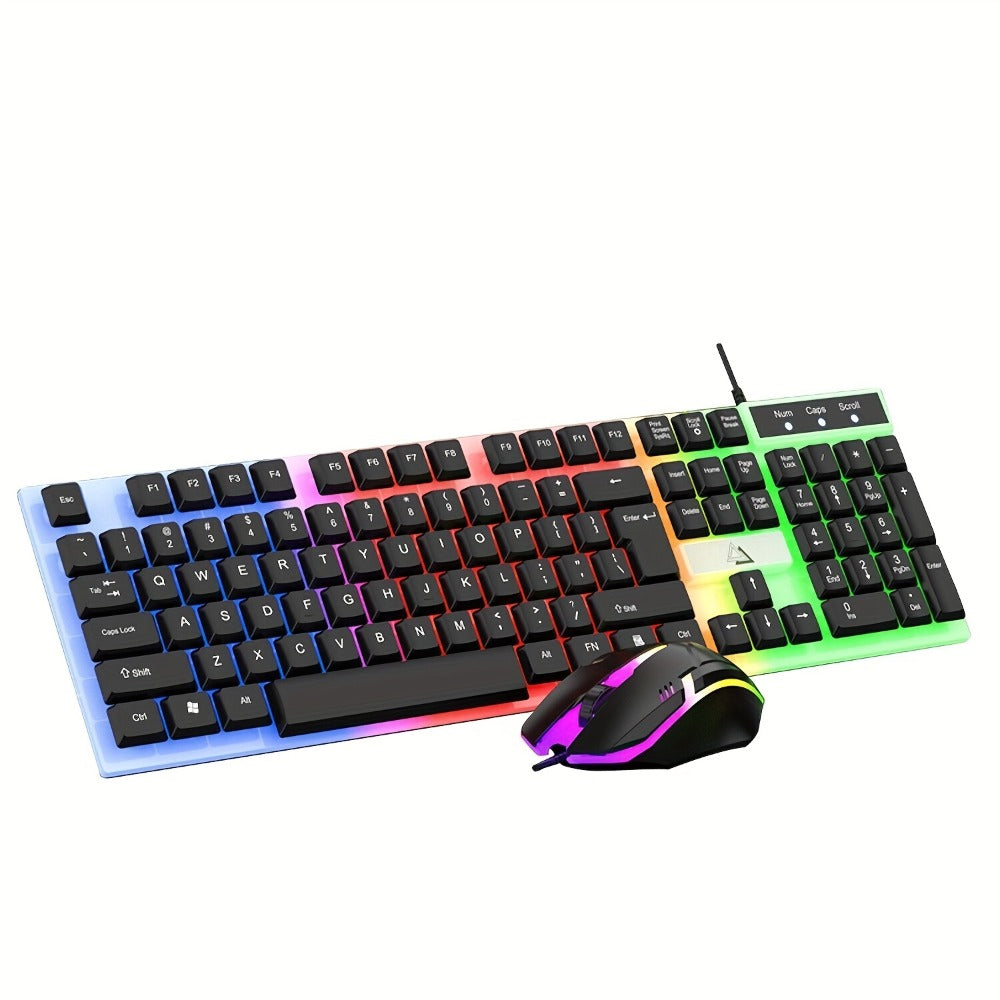 Gaming Keyboard and Mouse Combo Wired Backlit Mechanical-Feel Keys Optical Mouse Ergonomic USB Set for PC Laptop Desktop Home Office Quick Function Keys ABS Build