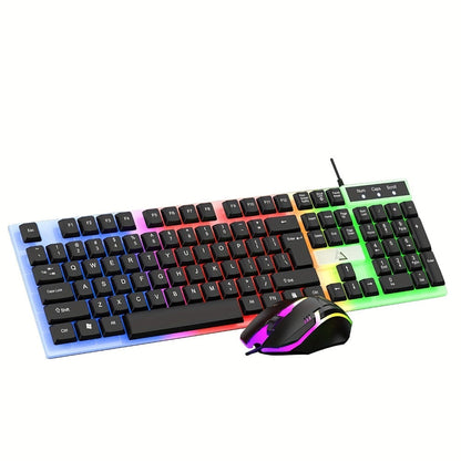 Gaming Keyboard and Mouse Combo Wired Backlit Mechanical-Feel Keys Optical Mouse Ergonomic USB Set for PC Laptop Desktop Home Office Quick Function Keys ABS Build