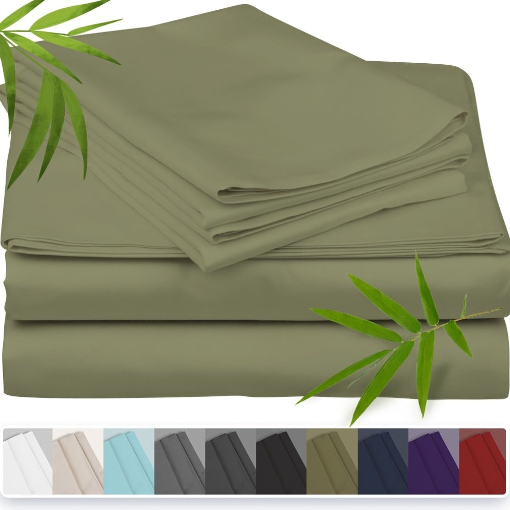 Three-Piece Bamboo Fiber Fitted Sheet Set with Pillowcases in Eight Size and Color Options for Bedrooms