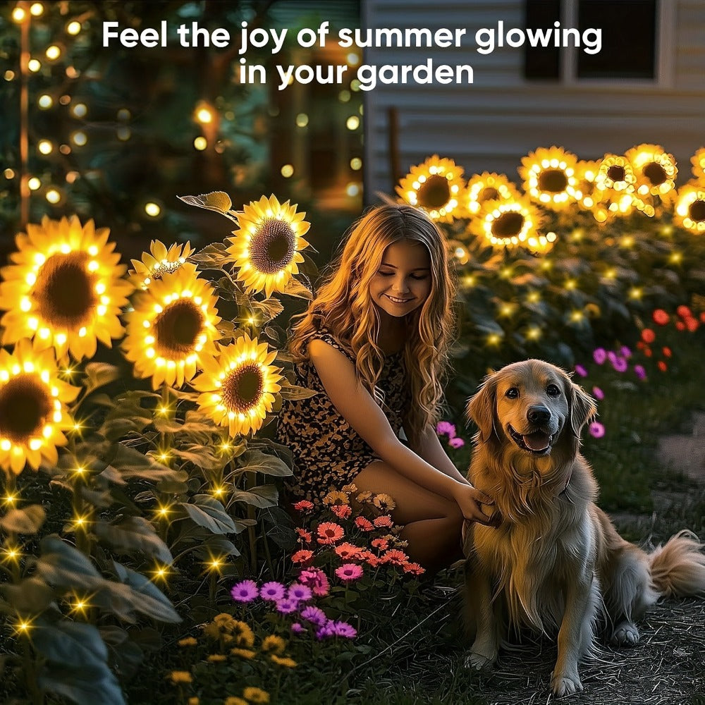 Solar Sunflower Garden Stake Lights, Four Assemblies with 12 Flowers and 8 Butterfly Clips