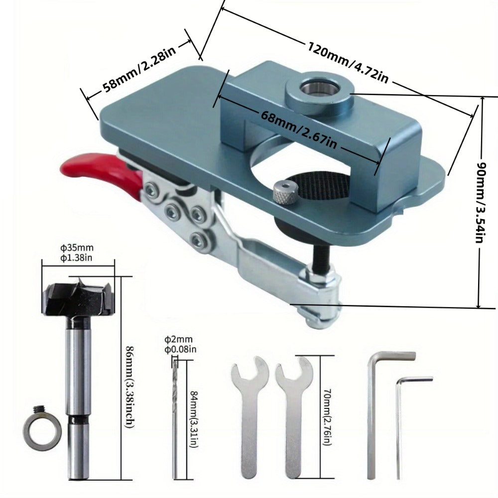 35 mm Cabinet Hinge Drilling Jig Kit with Clamp, Forstner Bit and Locator for 15- to 25-mm Boards