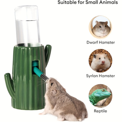 Ceramic Pet Water Bottle with Holder - BUCATSTATE Leakproof Small Animal Water Feeder for Hamsters Guinea Pigs Rabbits - Cute Cactus & Stump Design Cage Water Dispenser for Small Pets