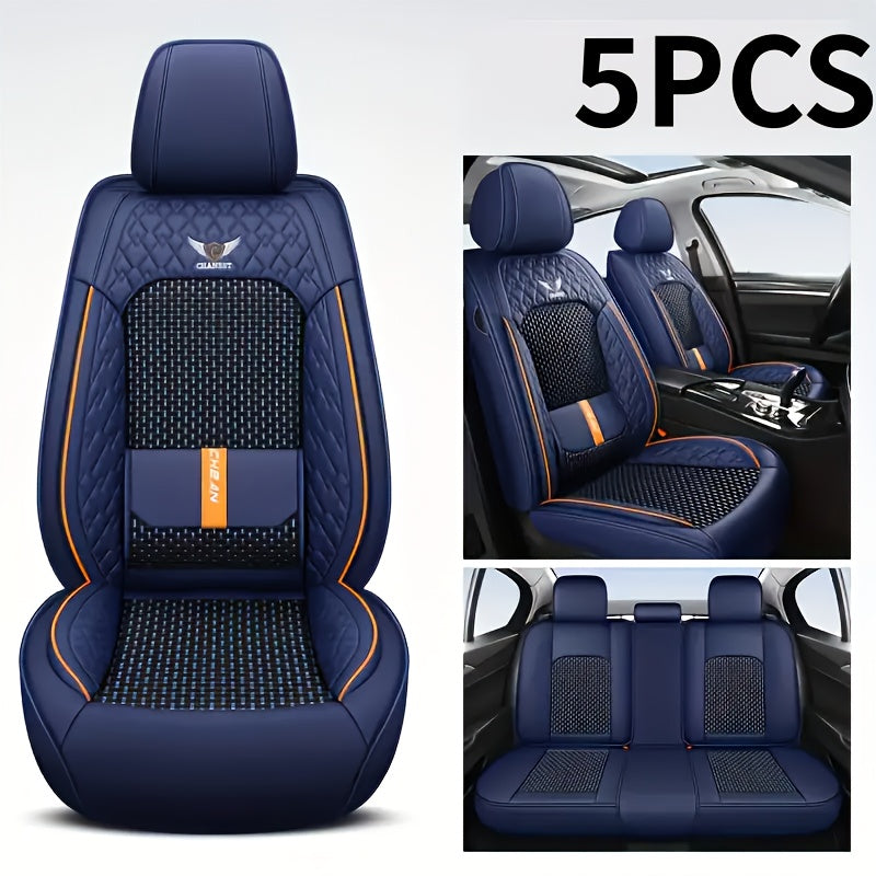 Car Seat Covers 3D Diamond-Embroidered Faux Leather with Two-Front or Five-Seat Set Options