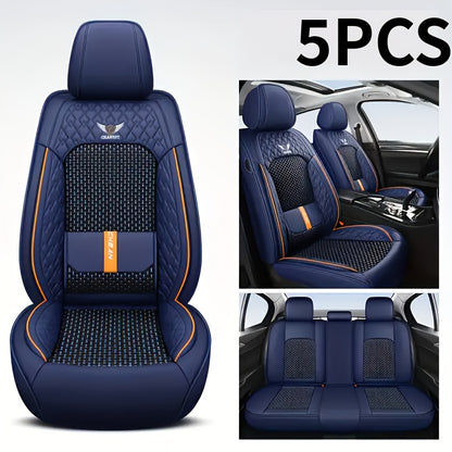 Car Seat Covers 3D Diamond-Embroidered Faux Leather with Two-Front or Five-Seat Set Options