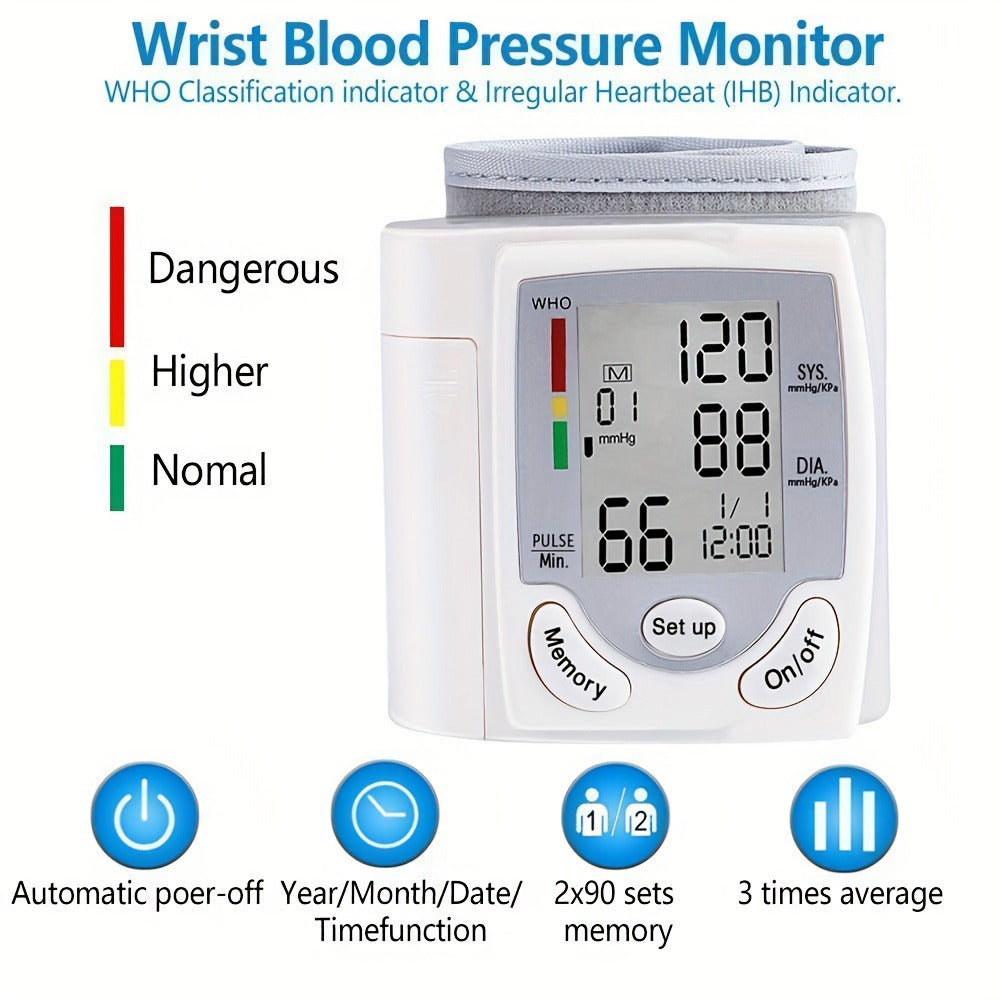 Wrist Blood Pressure Monitor Rechargeable - Digital BP Monitor with Large LCD, Voice Broadcast, 2×99 Memory & USB Charging