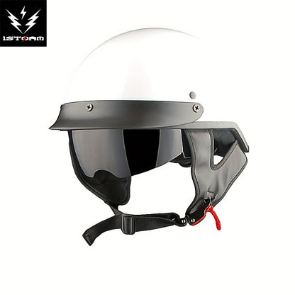 Motorcycle Half Face Helmet – Retractable Smoked Visor, Adjustable Inner Visor, Lightweight Aerodynamic Design, Goggle Compatible, Sizes S–XL