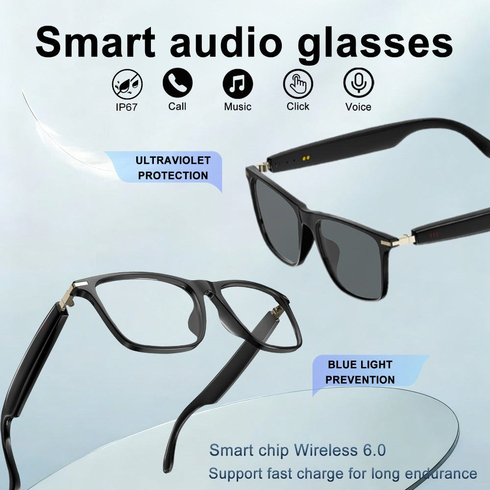 Anti-Blue Light Smart Audio Glasses Bluetooth 5.3 HiFi Open-Ear Wireless Calls Music Anti-UV Lens Noise Cancellation Rechargeable Unisex Outdoor Sports Wearable Tech Birthday Christmas Halloween Gift