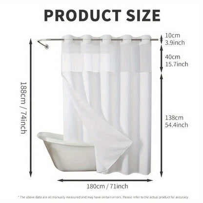 Hookless Waffle Shower Curtain with Snap-In Liner, Sheer Top Window, Four Colors and 74 x 71-Inch Size