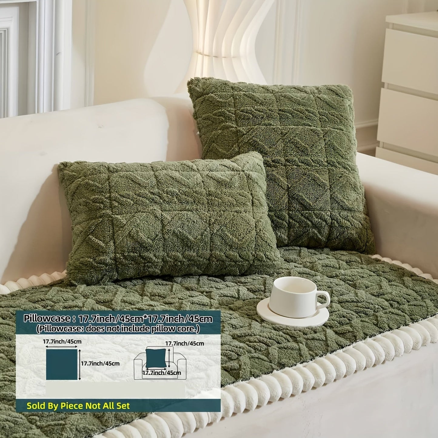 Bohemian Quilted Sofa Cover with Ruffles - 300GSM Shu Velveteen Anti-Slip Pet Friendly Machine Washable Plush Slipcover for Loveseat 3-4 Seater Sectional Sofa, 5 Colors