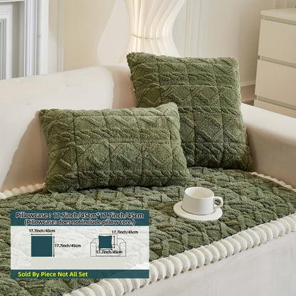 Bohemian Quilted Sofa Cover with Ruffles - 300GSM Shu Velveteen Anti-Slip Pet Friendly Machine Washable Plush Slipcover for Loveseat 3-4 Seater Sectional Sofa, 5 Colors