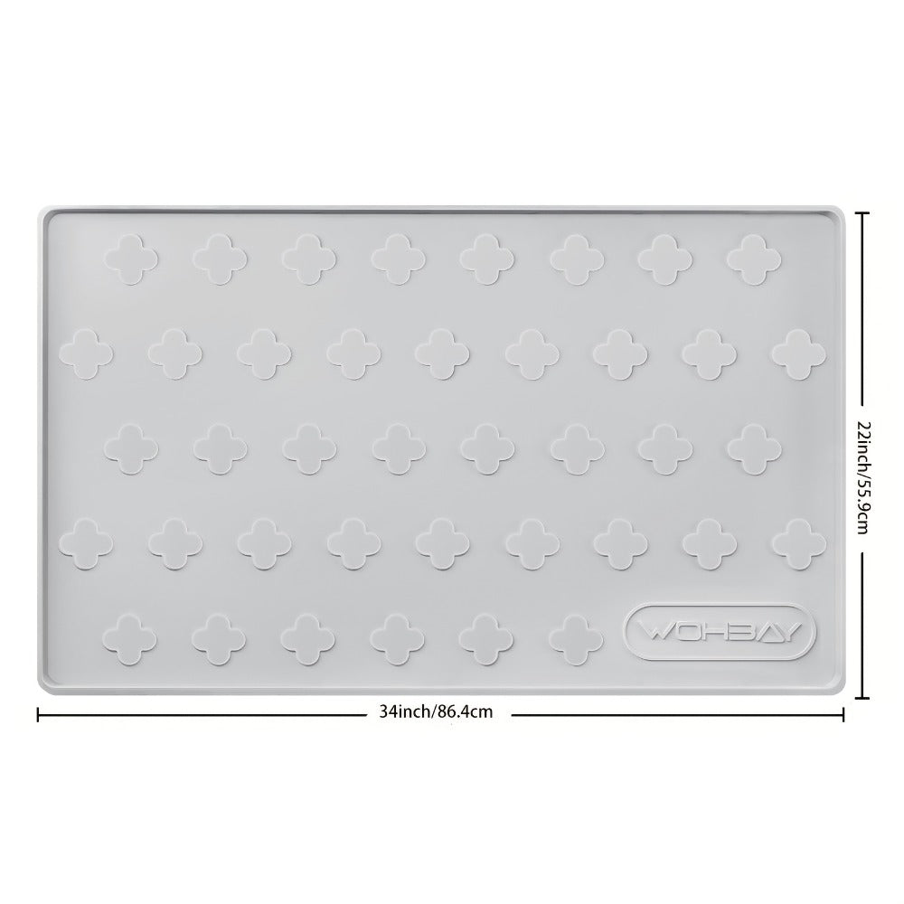 Under Sink Mat Waterproof Silicone 34" x 22" Undersink Drip Tray Liner for Kitchen Bathroom Cabinet, Holds 2 Gallons, Non-Toxic Durable Cabinet Protector with Raised Edges Four-Leaf Clover Pattern
