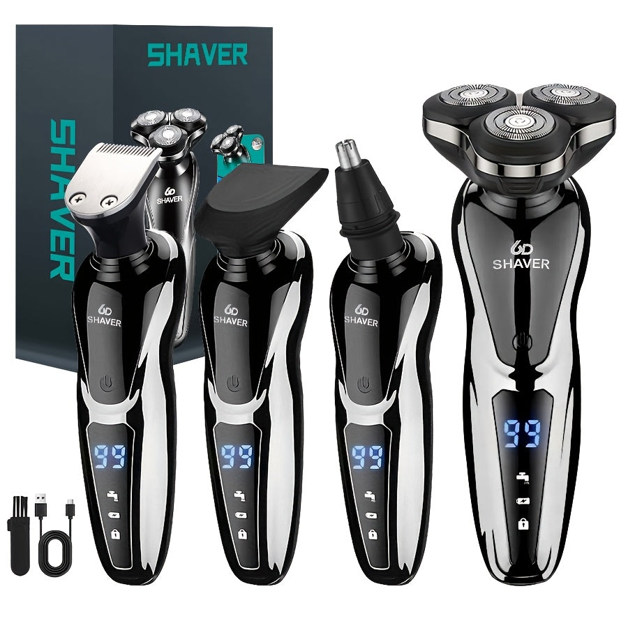 Black Three-Head Rotary Shaver with Digital Display in Standalone, Three-Piece or Four-Piece Sets