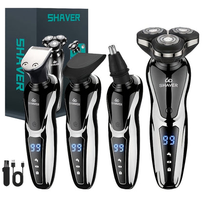 Black Three-Head Rotary Shaver with Digital Display in Standalone, Three-Piece or Four-Piece Sets