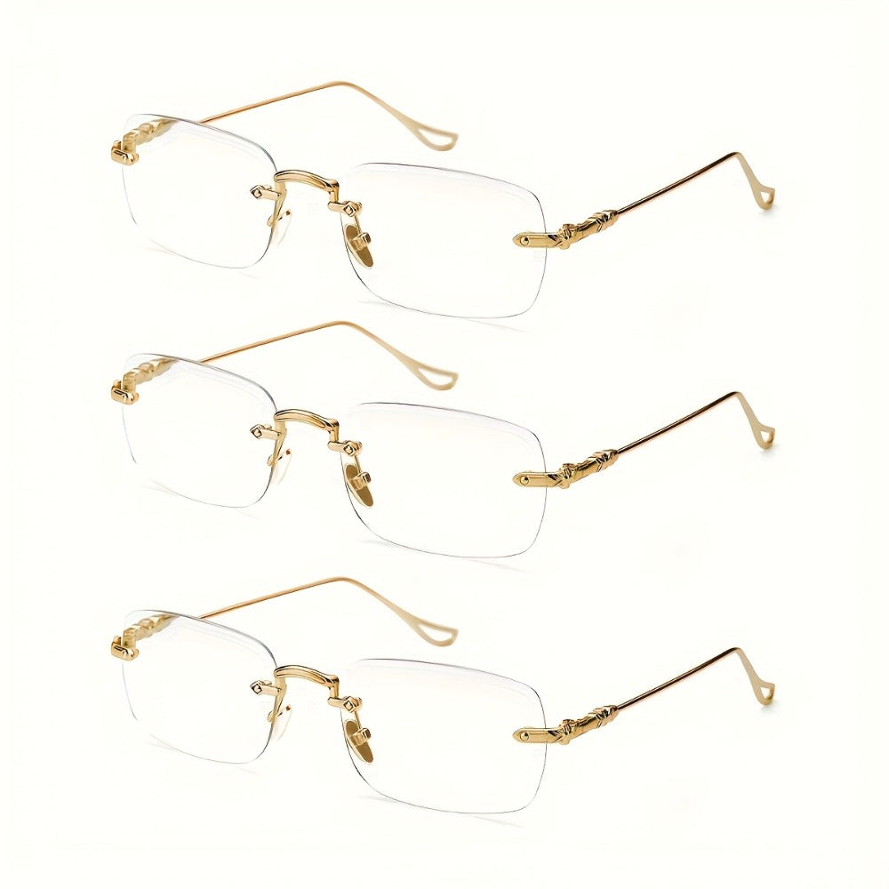 Reading Glasses – Three-Pair Rimless Metal Blue-Light Readers in Multiple Colors and Strengths
