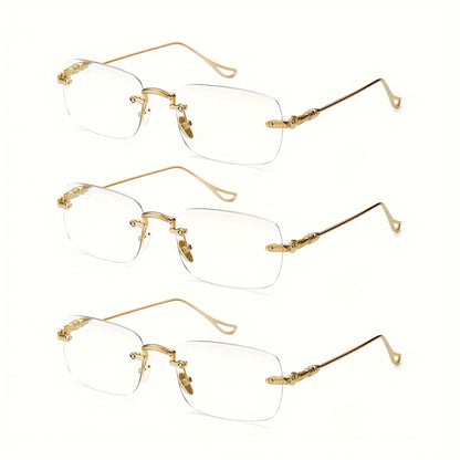 Reading Glasses – Three-Pair Rimless Metal Blue-Light Readers in Multiple Colors and Strengths