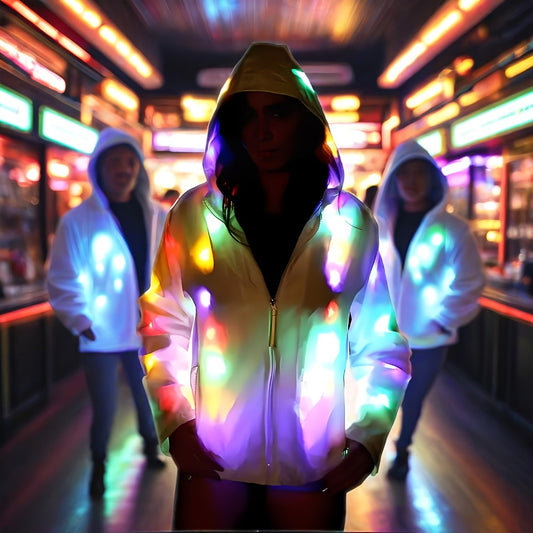 LED Light Up Party Jacket for Adults – Glowing Rave Costume Unisex Luminous Coat for Halloween, Christmas, Dance Parties & Festivals, Battery Powered, Washable Polyester, Sizes S-XXL