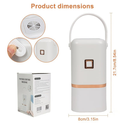 Compact Foldable Clothes Dryer in Pure White with Golden-Color Trim, Carry Handle and Hanging Strap
