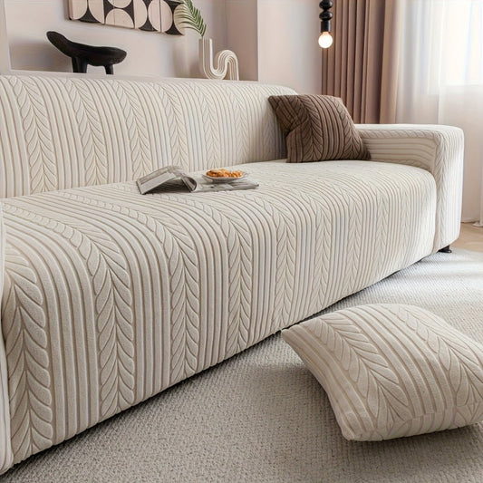 Sofa Cover Zigzag-Texture Fitted Slipcover for 1, 2, 3 or 4-Seater Sofas in Four Neutral Colors