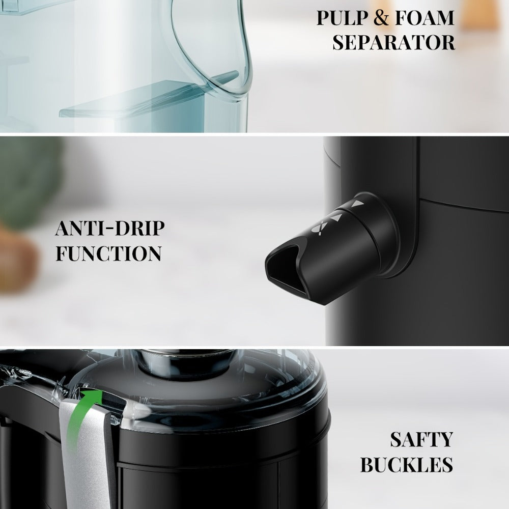 Compact Centrifugal Juicer with 2.5-Inch Feed Chute, Low, High and Pulse Dial in Black or Silvery