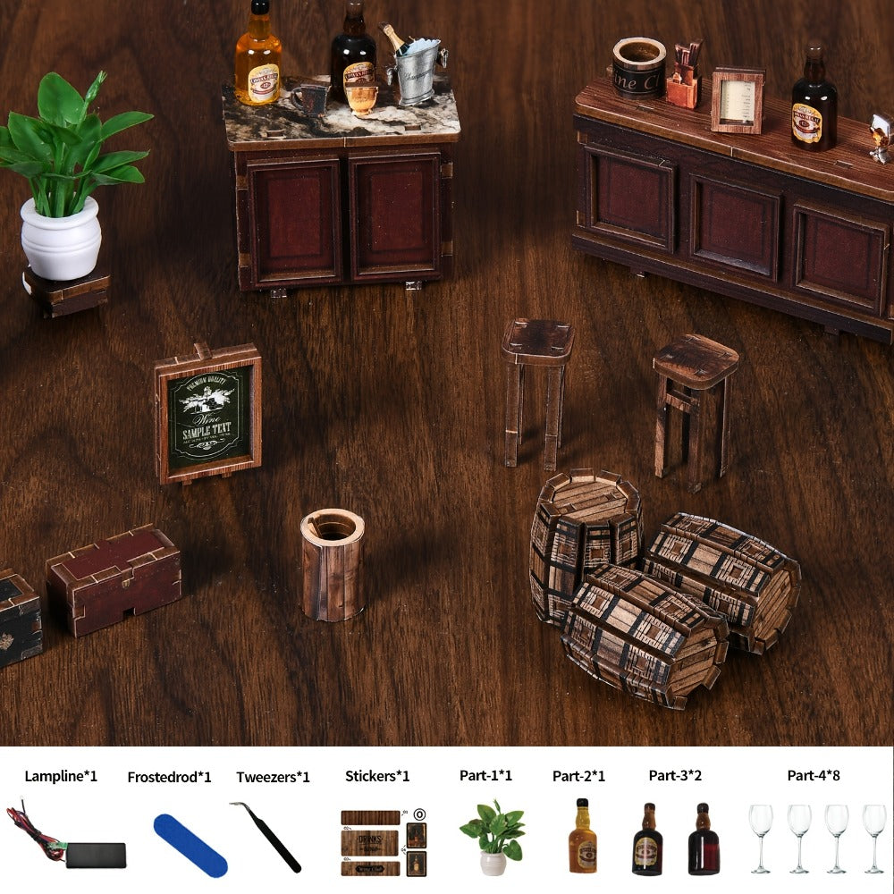 Corner Lounge Book Nook Kit with 327-Piece Tavern Storefront Scene, Illuminated Interior and Touch Switch